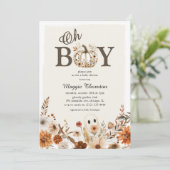 Boho Fall Ghost Floral Halloween Boy Baby Shower  Kaart (Staand voorkant)