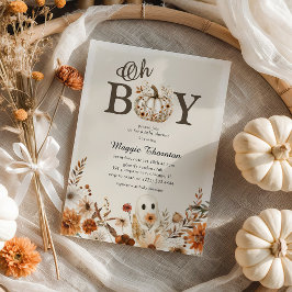 Boho Fall Ghost Floral Halloween Boy Baby Shower  Kaart