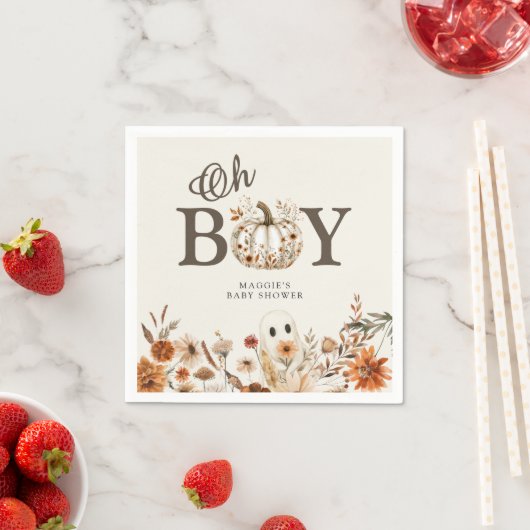 Boho Fall Ghost Floral Oh Boy Baby Shower  Servet (Insitu)