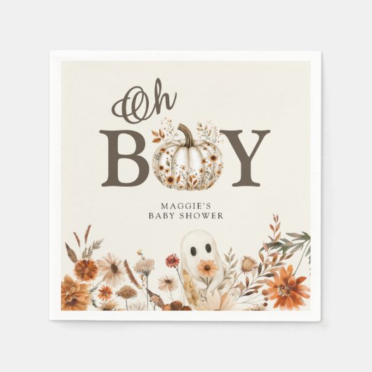 Boho Fall Ghost Floral Oh Boy Baby Shower  Servet (Voorkant)