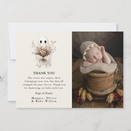 Boho Fall Ghost Wildflower Baby Shower  Bedankkaart (Voorkant)