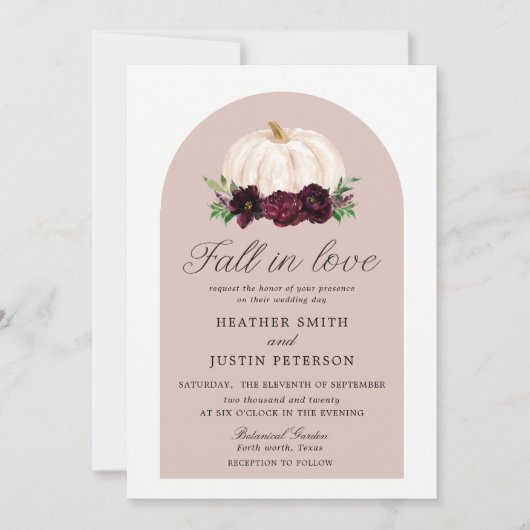 Boho Fall In Love Bloemige Pompoen Trouwen Kaart (Voorkant)