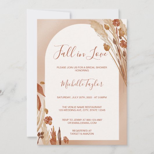 Boho Fall in Love Boog Boeket Trouwfeest Kaart (Voorkant)