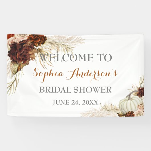 Boho Fall In Love Flora Verbrand Oranje Bruidsfees Spandoek (Horizontaal)