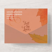 Boho Fall Leaves Burnt Orange Fall in Love Wedding All In One Uitnodiging (Achterkant)