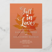 Boho Fall Leaves Burnt Orange Fall in Love Wedding Folie Uitnodiging (Voorkant)
