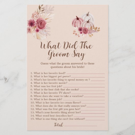 Boho Fall Pumpkin What Did The Groom Say Game (Voorkant)