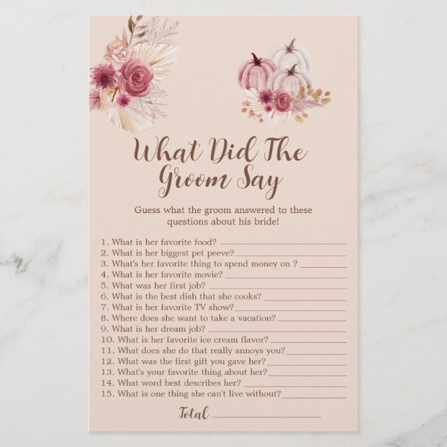 Boho Fall Pumpkin What Did The Groom Say Game (Voorkant)