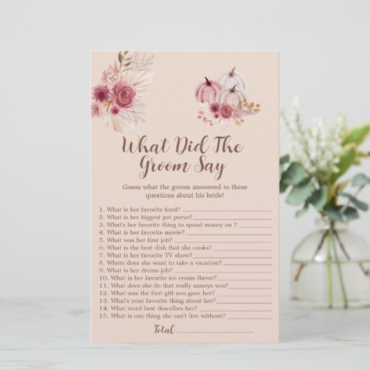 Boho Fall Pumpkin What Did The Groom Say Game (Staand voorkant)