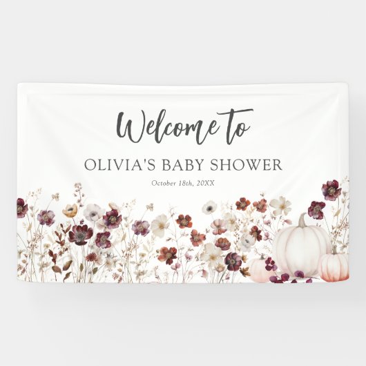 Boho Fall Pumpkin Wildflower Baby Shower Spandoek (Horizontaal)