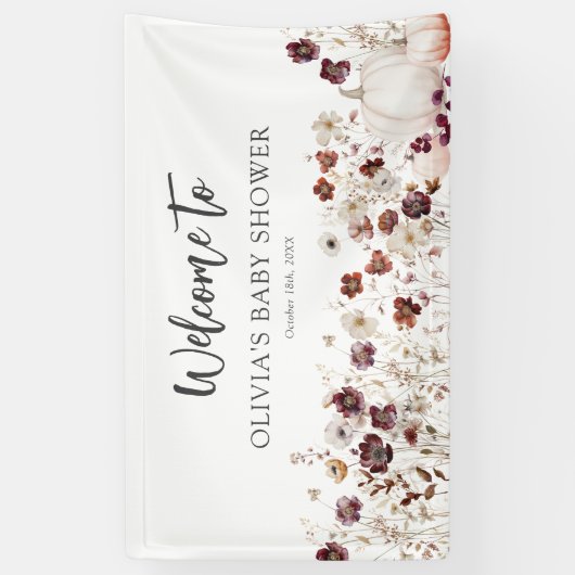 Boho Fall Pumpkin Wildflower Baby Shower Spandoek (Verticaal)
