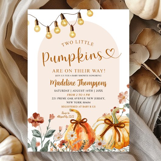 Boho Fall Two Little Pumpkins Joint Baby Shower Kaart