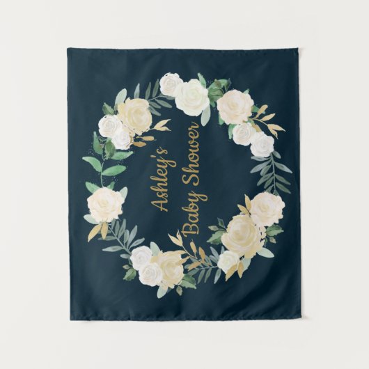 Boho Fall Wedding Backdrop Gold White Baby shower Wandkleed (Voorkant)