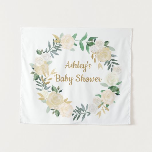 Boho Fall Wedding Backdrop Gold White Baby shower Wandkleed (Voorkant (horizontaal))