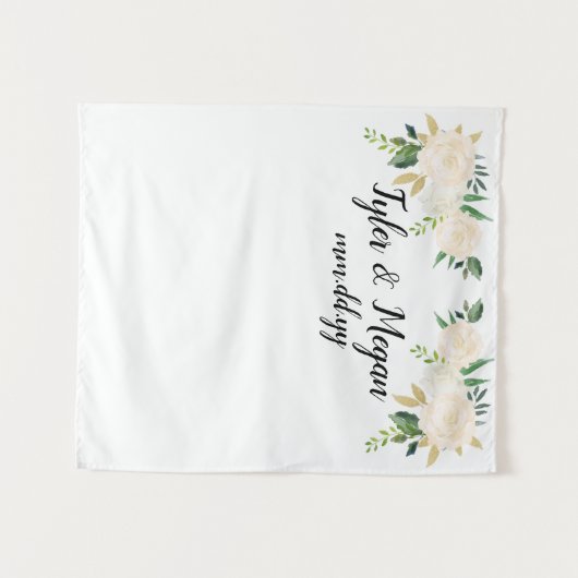 Boho Fall Wedding Backdrop, Gold White Wedding Dec Wandkleed (Voorkant (horizontaal))