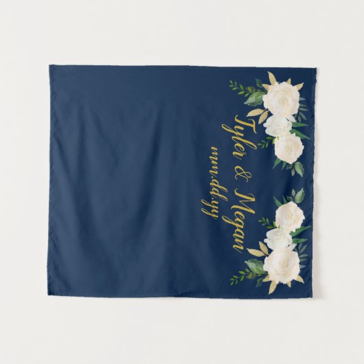 Boho Fall Wedding Backdrop Navy Gold Photo Booth Wandkleed (Voorkant (horizontaal))