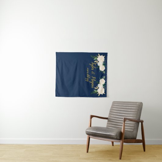 Boho Fall Wedding Backdrop Navy Gold Photo Booth Wandkleed (In Situ (horizontaal))