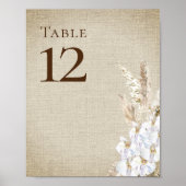 Boho Fall Wedding Pampas Grass Simple Table Number Poster (Voorkant)