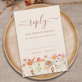 Boho Fall Wildflower Beige Terracotta Rust Wedding RSVP Kaartje