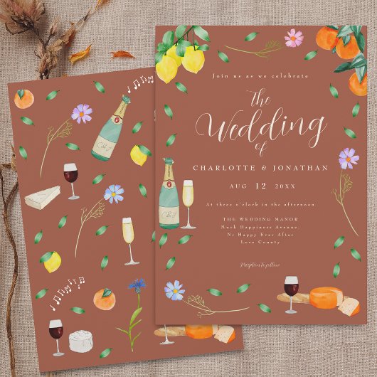Boho Fall Wildflower Citrus Terracotta Wedding Kaart