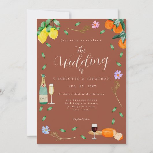 Boho Fall Wildflower Citrus Terracotta Wedding Kaart (Voorkant)