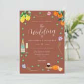 Boho Fall Wildflower Citrus Terracotta Wedding Kaart (Staand voorkant)
