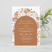 Boho Fall Wildflower Terracotta QR Code Wedding Kaart (Staand voorkant)