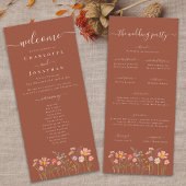 Boho Fall Wildflower Terracotta Wedding Ceremony Menu