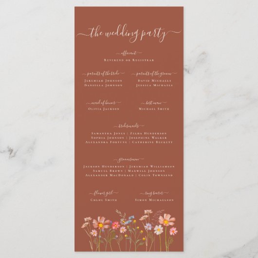Boho Fall Wildflower Terracotta Wedding Ceremony Menu (Achterkant)