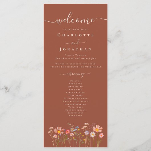 Boho Fall Wildflower Terracotta Wedding Ceremony Menu (Voorkant)