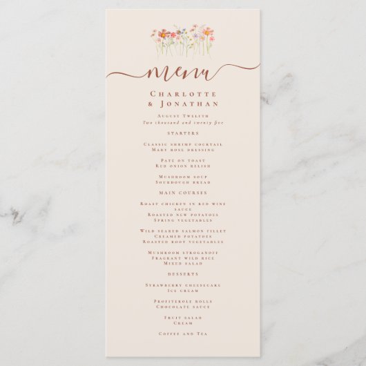 Boho Fall Wildflower Wedding Menu (Voorkant)