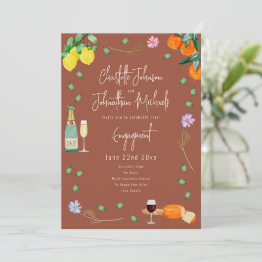 Boho Fall Wine and Cheese Engagement Party Kaart (Staand voorkant)