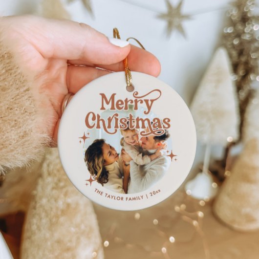 Boho Familie Foto Vrolijk Kerstfeest Ornament