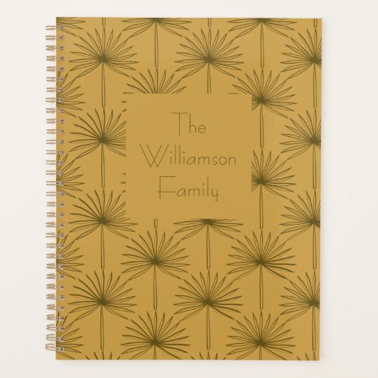 Boho Fan Palm Leaf Botanical Line Art Familienaam Planner (Voorkant)