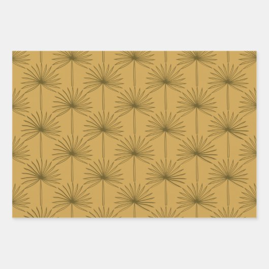 Boho Fan Palm Leaf Botanical Line Drawing Mustard Inpakpapier Vel (Voorkant 2)