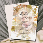 Boho Fan Palms Roos Vrijgezellenfeest Kaart<br><div class="desc">De grafische bruidelijke doucheuitnodigingen zijn voorzien van ventilatorpalmbladeren,  pamapgras,  eucalyptus,  en rozen en uw details in het krijtletterschrift. Punten in onze winkel koppelen.</div>