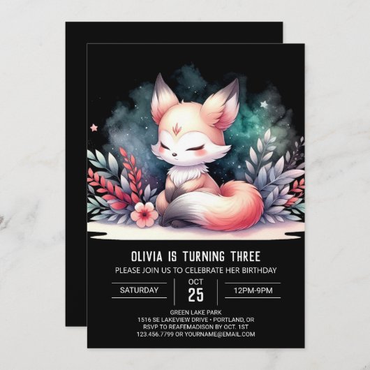 Boho Fantasy Fox Verjaardag digitaal Kaart (Voorkant / Achterkant)