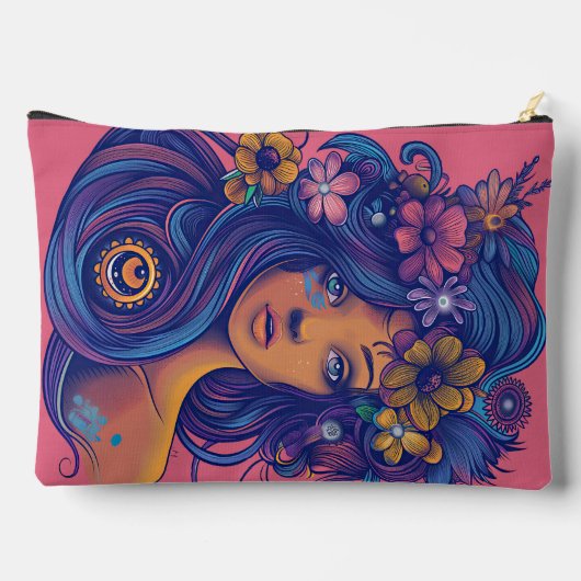 Boho Fantasy Vrouw met Bloemen Haar Etui (Achterkant)