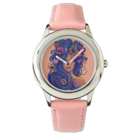 Boho Fantasy Vrouw met Bloemen Haar Horloge