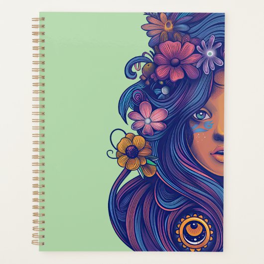 Boho Fantasy Vrouw met Bloemen Haar Planner (Voorkant)
