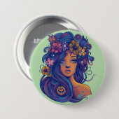 Boho Fantasy Vrouw met Bloemen Haar Ronde Button 7,6 Cm (Voorkant /achterkant)