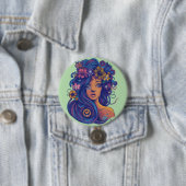 Boho Fantasy Vrouw met Bloemen Haar Ronde Button 7,6 Cm (In situ)