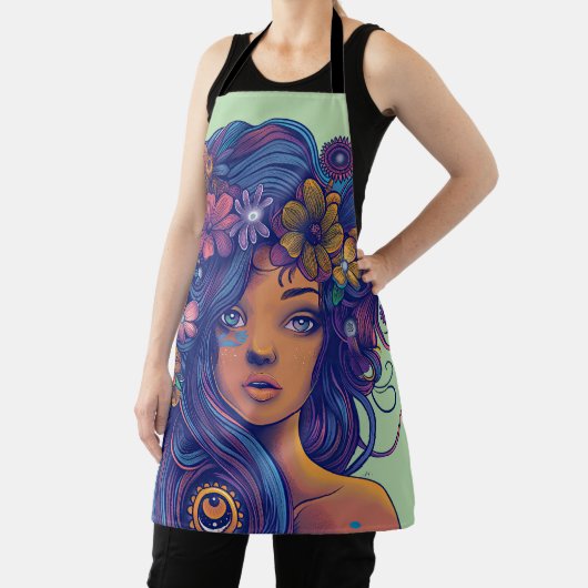 Boho Fantasy Vrouw met Bloemen Haar Schort (Insitu)