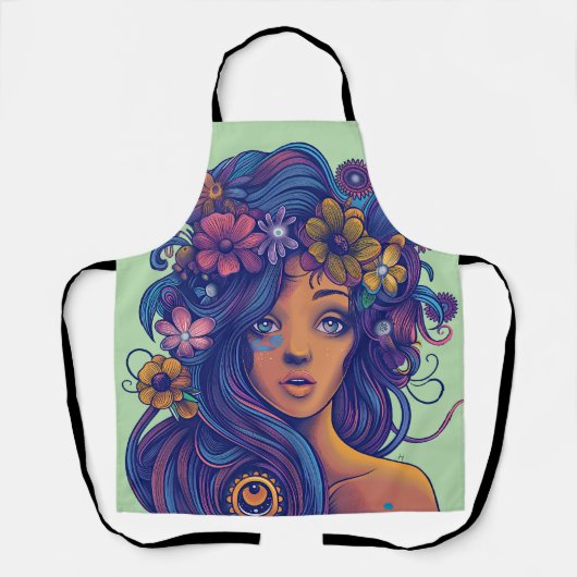 Boho Fantasy Vrouw met Bloemen Haar Schort (Voorkant)