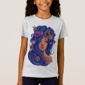 Boho Fantasy Vrouw met Bloemen Haar T-shirt (Voorkant)
