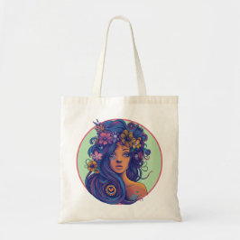 Boho Fantasy Vrouw met Bloemen Haar Tote Bag