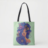 Boho Fantasy Vrouw met Bloemen Haar Tote Bag (Voorkant)