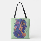 Boho Fantasy Vrouw met Bloemen Haar Tote Bag (Achterkant)