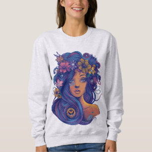 Boho Fantasy Vrouw met Bloemen Haar Trui