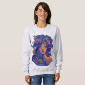 Boho Fantasy Vrouw met Bloemen Haar Trui (Voorkant volledig)